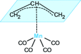 Representation of the molecule [Mn (CO)4 (CH2CHCH2)] featuring a three-electron-donating allyl ligand.