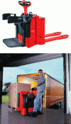 Figure 2 - Stand-on electric pallet truck with folding side guards