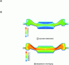 Figure 13 - Deformation and temperature fields in the forged part