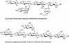 Figure 3 - Examples of the molecular structures of xylan-type long-chain hemicelluloses in hardwoods and glucomannan-type hemicelluloses in softwoods (from [5]).