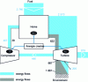 Figure 21 - Exergy and energy flows in a TAC (natural gas combustion – wealth unit) in kJ/kg