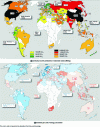 Figure 13 - World maps showing CO2 emissions (2018 values, based on BP 2019 data).