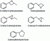 Figure 18 - Cyclic ethers detected during the oxidation of n-butylbenzene in a fast-compression machine (T after compression = 691 K) (from [24])