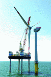 Figure 25 - Offshore assembly of a wind turbine with a self-elevating barge [18].