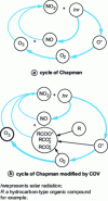 Figure 1 - Chapman cycle and its modification due to emissions of volatile organic compounds