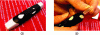 Figure 5 - (a) MediSense lancing pen, (b) insertion of disposable lancet into lancing pen