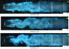 Figure 39 - Fields measured in subsonic combustion behind a flame-hook: visualization of vortices and wake instabilities [100].