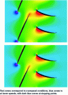 Figure 6 - Rotor-stator interaction. Absolute velocity field during rotor displacement at half-height of a fan[11].