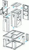Figure 5 - Exploded view of the milling machine frame showing the prefabricated sub-assemblies which are then glued together. [18]