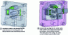 Figure 4 - Two versions of the torture part tooling: monobloc version and version with parting line (in violet) made with another, less expensive technology using a more resilient material.