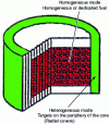 Figure 2 - Homogeneous/heterogeneous modes and dedicated reactors: fuel layout in the reactor