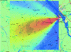 Figure 13 - Cartographic representation of atmospheric dispersion of radioactivity