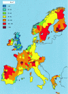 Figure 3 - Radon concentration in Europe. This concentration is a faithful reflection of the nature of European soils (source CCE).