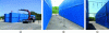 Figure 24 - EM2PAU experimental campaign: (a) installation of the ½-scale street model, (b and c) layout of acoustic and micrometeorological sensors in the street [125].