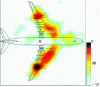 Figure 14 - Locating noise sources on aircraft on approach (slats and flaps extended, landing gear retracted), after vertical passage
