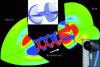 Figure 12 - Simulation of the propagation and radiation of the interaction mode between rotor and stator on the acoustic fundamental: real part of the sound pressure (after [54])