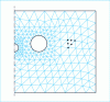 Figure 24 - Six-node triangular element mesh used to calculate water flow around three galleries