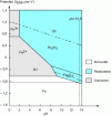 Figure 5 - Pourbaix diagram of the Fe-H2O system at 25 °C