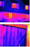 Figure 10 - Infrared thermography highlights the heterogeneity of the building envelope: stone base, timber-framed and cob upper storey, thatched roof.