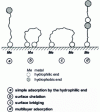 Figure 1 - Schematic representation of adsorption modes for inhibiting organic molecules on a metal surface