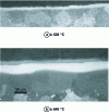 Figure 4 - Oxidation of grade 2 titanium for 500 h, (a) at 538°C, (b) at 649°C; attack carried out with lactic acid (same magnification for both plates).