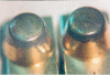 Figure 15 - Copper contactors coated with corrosion products in an underground railway installation