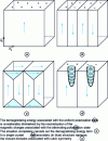 Figure 2 - Illustration of the principle of magnetic domain decomposition on a single crystal of cubic geometry with an easy magnetization direction along Oz