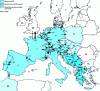 Figure 2 - Map of European synchronous blocks with DC links in February 2000