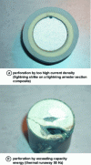 Figure 6 - Varistor perforation due to exceeding energy capacity (doc. EDF R et D)