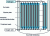 Figure 7 - Filter-press configuration of a fuel cell stack (example of a PEMFC)