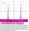 Figure 9 - Image of the power observed by the detector (Analog Devices AD8362)
of a frequency-swept short-range RADAR probing the response of a differential
sensor with two resonances (SENSeOR SEAS10)