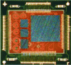 Figure 27 - Example of a SiP module in a BGA package before encapsulation with passive components and mounting of 4 flip chips on an interposer with integrated inductors (source STMicroelectronics).