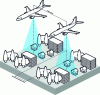 Figure 11 - Airborne topographic lidar: sampling of an urban area by combining several flights with parallel ground tracks and lidar swathing. Some areas are not documented, depending on the intertrace chosen for the flight plan.