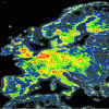 Figure 9 - Map of light pollution in Western Europe [Credit: P. Cinzano, F. Falchi (University of Padova), C. D. Elvidge (NOAA National Geophysical Data Center, Boulder). Copyright Royal Astronomical Society. Reproduced from the Monthly Notices of the RAS by permission of Blackwell Science. Work done with the support of ISTIL [18]]