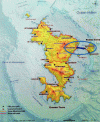 Figure 12 - Route of the water supply project between Mamoudzou and Dzaoudzi, Mayotte island (map of Mayotte: main towns, roads and topography) (sources: IGN 2009 and GRED 2011, design: GRED 2011 [20])