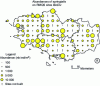 Figure 16 - Abundance of springtails observed in Brittany in 2009 and 2010 on the soil quality measurement network [19].