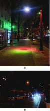 Figure 20 - Avenue d'Italie in 2023: a) walkers immersed in colored lights and trees now in half-light, b) staging not perceptible in the axis of the avenue (photo: Virginie NICOLAS)