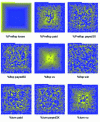 Figure 8 - Comparisons of four pixel-oriented views [2]. The visualized attributes measure the performance of poker players in different phases of the game; the order is fixed in the upper left view (spiral layout). There is a partial correlation with the attribute views on the diagonal.