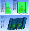 Figure 18 - 3D views of stress maps in the 3D walls of bracing walls during a concreting pass