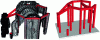 Figure 4 - Illustrations of a mixed reinforced concrete/3D concrete structure, with reinforced concrete columns and beams in red, and 3D-printed elements in black.