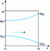 Figure 3 - Pressure profiles p in the z direction for diffusion of gas A into non-diffusing gas B