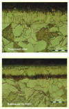 Figure 46 - Structural transformations after tempering at 350° on a nitrocarburizing layer in a salt bath [43].