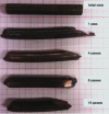 Figure 2 - Photographs of Cu-1%Cr-0.1%Zr alloy samples
before and after ECAP deformation (after [22]).