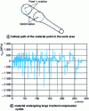 Figure 21 - History (over about 50 cage strokes) of longitudinal stress σzz