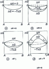 Figure 7 - Variation of the free enthalpy of dissolution as a function of the composition of a homogeneous solution A-B