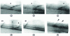 Figure 18 - Micrographs extracted from the video sequence showing the evolution of the interaction pattern between dislocations A and B (Figure 12) during extended annealing (g1 = 220; g2 = 020) (see corresponding diagrams in Figure 19) [45].