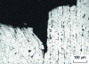 Figure 27 - Mixed impact fracture at 20°C of an uncalmed mild steel sheet, skin-ductile (0.07% C) and core-brittle (0.12% C).