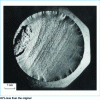 Figure 33 - Bending fatigue fracture on the flange of a pneumatic chisel. Primers on the tension side. Rough final fracture