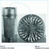 Figure 45 - Alternating torsion fatigue fracture of a ∅ 70 mm loader spline pin, in medium-hard alloy steel. Initiation on the flanks of each spline. General appearance of radiating facets. Final break accidentally caulked.