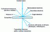 Figure 11 - Schematic diagram of the signals generated when an electron beam strikes a thin sample. Secondary electrons, Auger and X-ray photons are also emitted on the lower side of the sample, but those detected on the upper part of the sample are generally used.